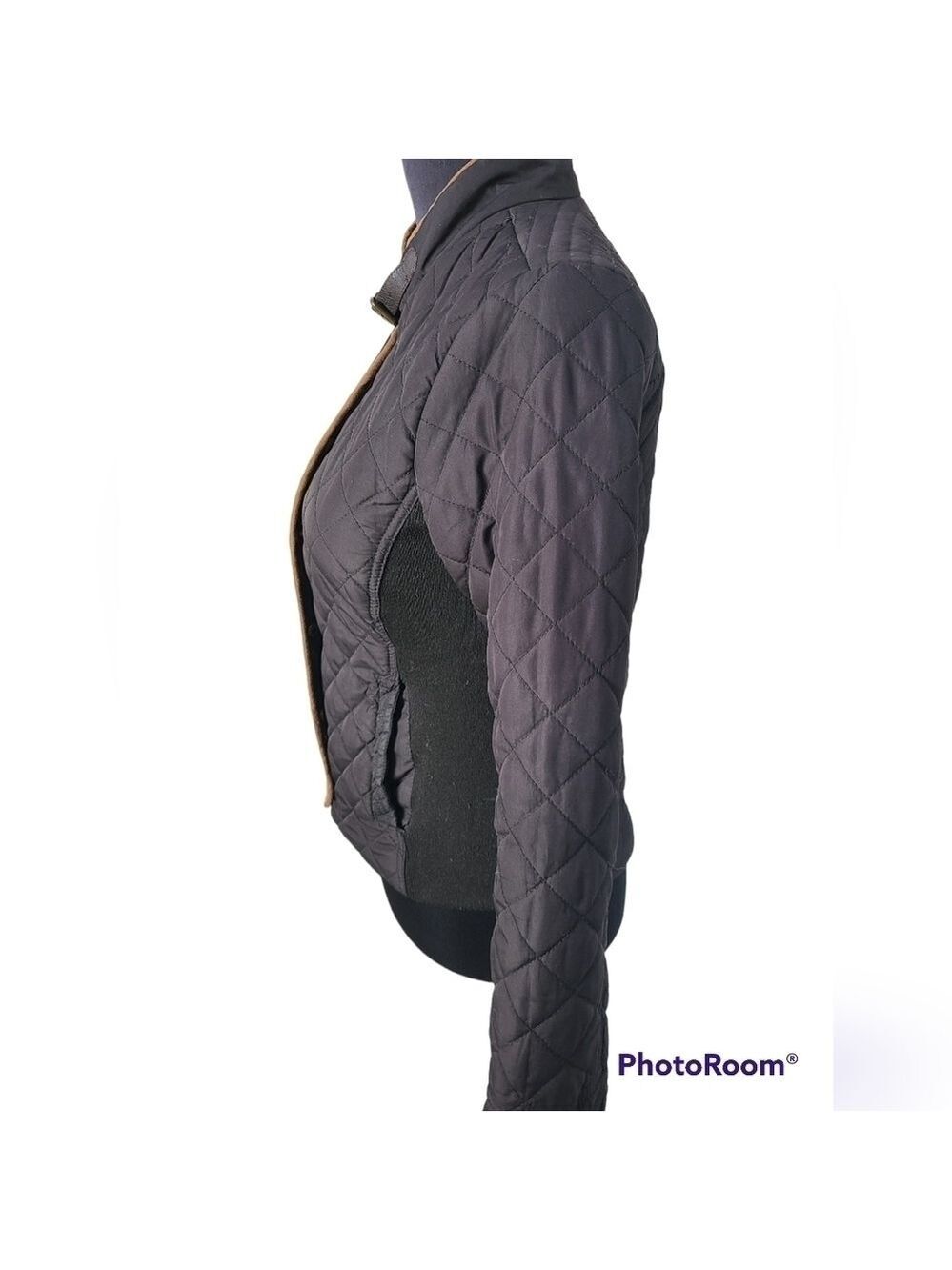 U2B Quilted Bomber Jacket Black & Brown Full Zip Size Small - Picture 2 of 10